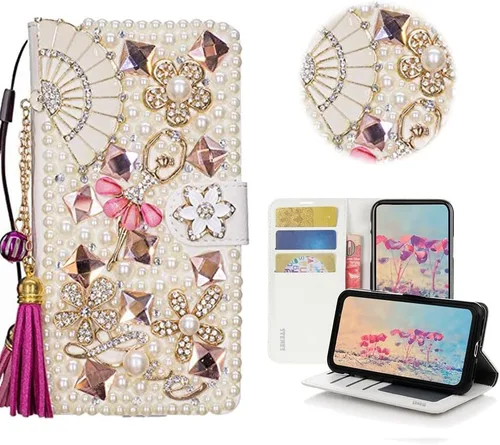 Miniatura 5 de Bling - Funda tipo cartera para teléfono compatible con Samsung Galaxy Z Fold 2 5G, elegante, 3D, hecha a mano, diseño floral, soporte magnético
