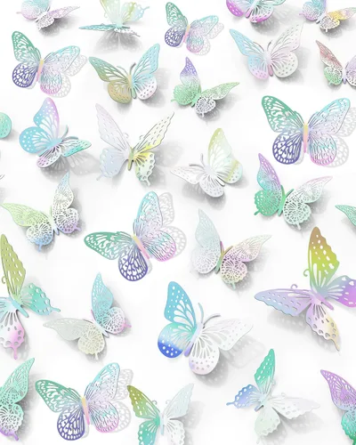 Miniatura 10 de 72 piezas de decoración de pared de mariposas 3D en oro, decoraciones de mariposas doradas para el Día del Padre, 4 estilos 3 tamaños, mariposas