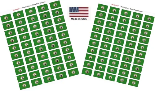 Miniatura 55 de 100 calcomanías de la bandera de Alaska; 1.5" x 1" hechas en Estados Unidos, calcomanías autoadhesivas de la bandera del estado para álbumes