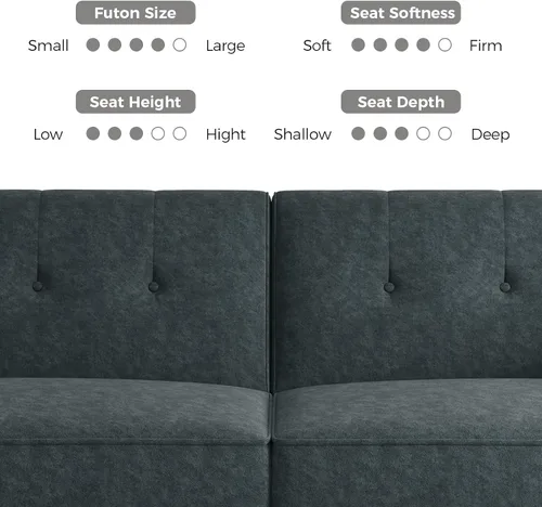 Miniatura 6 de COPIAE Sofá cama futón de 89 pulgadas, cómodo sofá cama futón con 2 almohadas cuadradas, sofá cama convertible con respaldo y reposabrazos