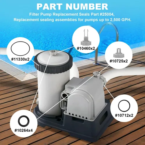 Miniatura 5 de 25004/2,500 Kit de sellos de repuesto para bombas de filtro de piscina Intex, piezas de repuesto (incluye 5 tipos de piezas), piezas de repuesto