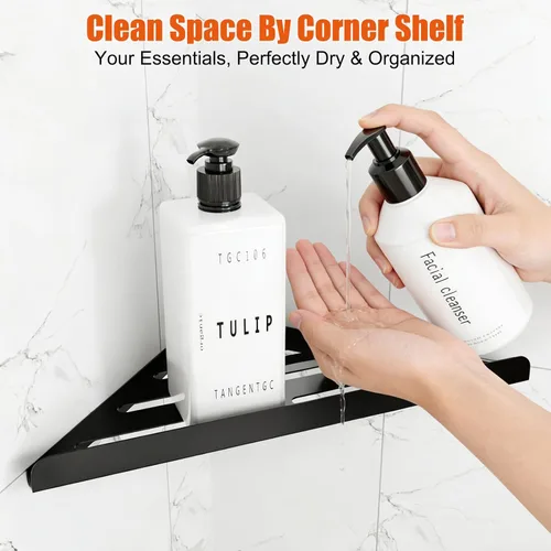 Miniatura 2 de Fikoksol Organizador de ducha, paquete de 2 estantes de esquina de baño, estante triangular para ducha de baño, estante de ducha de metal negro