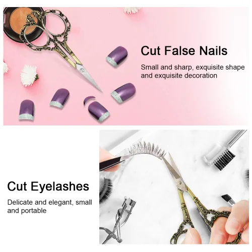 Miniatura 5 de EBANKU - Tijeras de manicura profesionales, vintage, de acero inoxidable, para cutículas, cuidado de precisión para uñas, cabello facial, cejas
