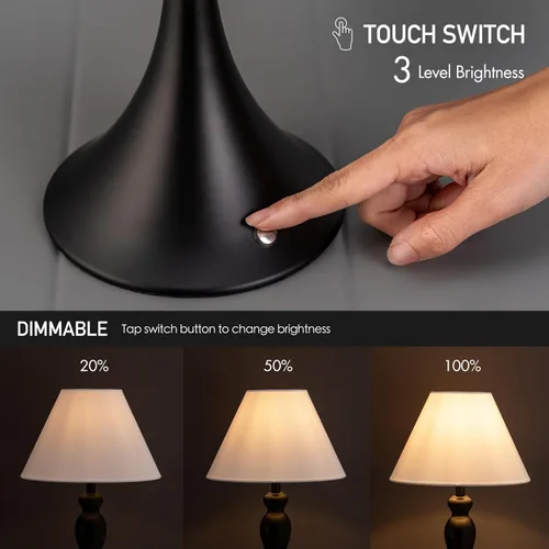 Miniatura 2 de O'Bright Ember - Lámpara de mesa inalámbrica, recargable, regulable al tacto, funciona con pilas, bombilla LED E26, carga rápida tipo C, lámpara