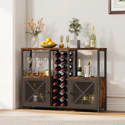 Miniatura 6 de Homeiju Mini Bares para el Hogar, Gabinete de Bar de Café de Madera, Gabinete Moderno de Licores para Licores y Copas, Gabinete de Vino Buffet