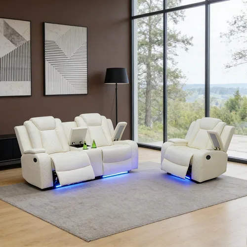 Miniatura 9 de Sofá reclinable individual eléctrico para muebles de sala de estar, silla reclinable de cuero con luces LED, puertos USB, almacenamiento oculto