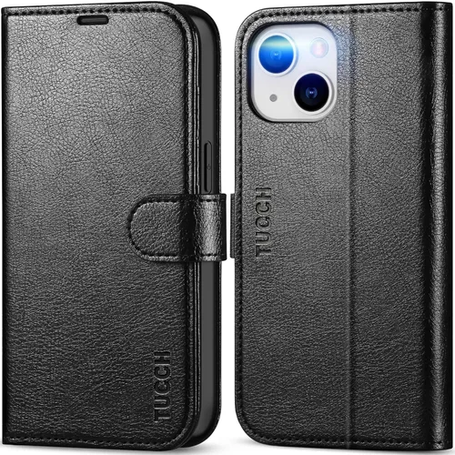 Miniatura 16 de TUCCH Funda tipo billetera para iPhone 14, [Bloqueo RFID] [4 ranuras para tarjetas] Funda protectora interior de TPU, funda abatible magnética