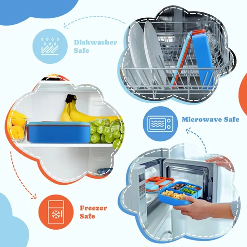 Miniatura 5 de QQKO Lonchera Bento para niños, lonchera para adultos, contenedores para niños y niñas con 5 compartimentos, contenedor de comida con utensilios