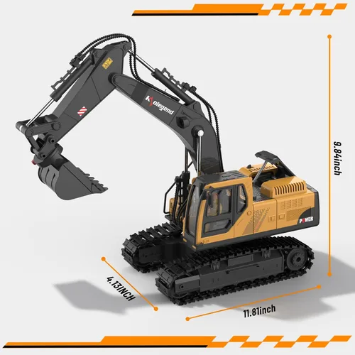 Miniatura 8 de kolegend Juguete de excavadora a control remoto 3 en 1 de 14 canales, juguete de excavadora RC para niños de 3 a 12 años con balde/garra/taladro
