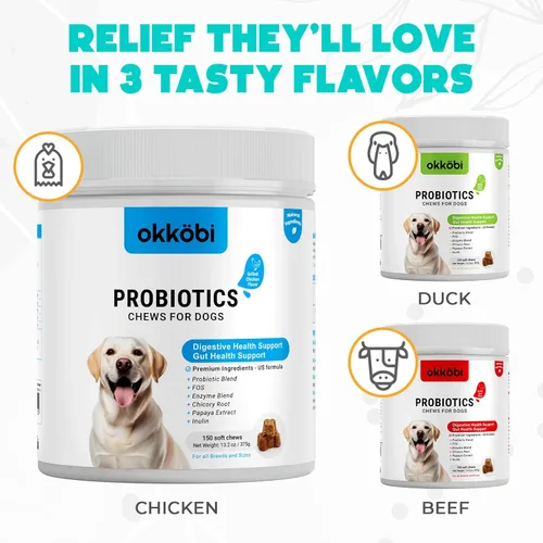 Miniatura 7 de Probióticos masticables para perros, 150 unidades, masticables probióticos para perros con enzimas e ingredientes naturales, apoyo para la salud