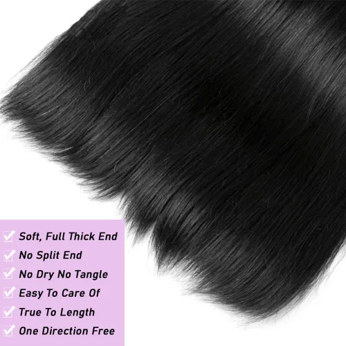 Miniatura 4 de Beautymoon Paquetes de cabello liso negro jet 4 manojos, cabello humano brasileño 14 16 18 20 pulgadas, 100% cabello virgen sin procesar liso, 4