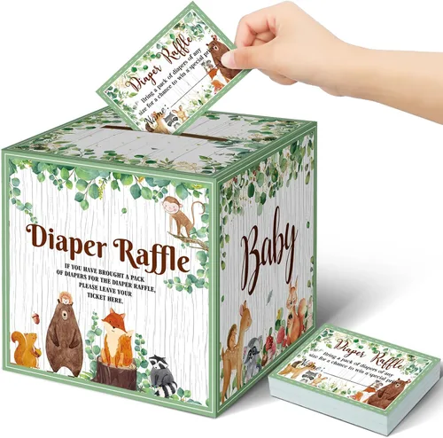 Miniatura 15 de Teling 51 boletos para rifas de pañales con caja de tarjetas, decoración de baby shower, caja de soporte para baby shower, para fiesta de rifas