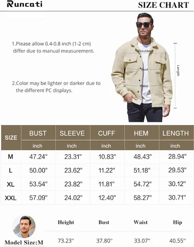 Miniatura 6 de Runcati Chaqueta de forro polar Sherpa para hombre, casual, con botones, para otoño e invierno, suave, con bolsillo