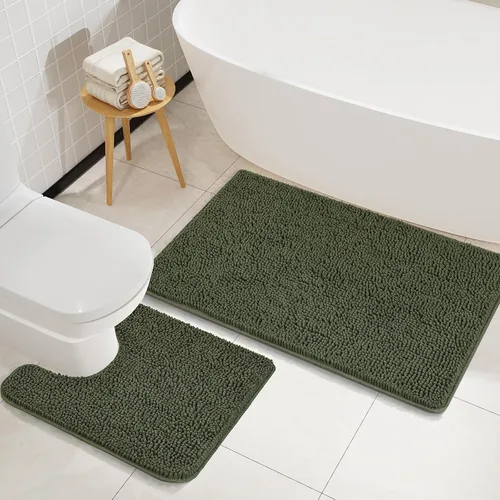 Miniatura 10 de LOCHAS Juegos de Alfombras de Baño de 2 Piezas, Juego de Alfombrillas de Baño Suaves Antideslizantes, Alfombra de Inodoro en Forma de U de 20''x20