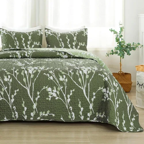 Miniatura 11 de Andency Edredón tamaño King gris azul (106 x 96 pulgadas), juego de ropa de cama ligero floral de 3 piezas, colcha acolchada de microfibra