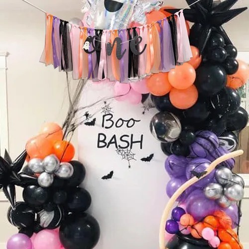 Miniatura 2 de Cartel espeluznante para silla alta de Halloween, suministros de decoración de fiesta de primer cumpleaños, guirnalda espeluznante con temática