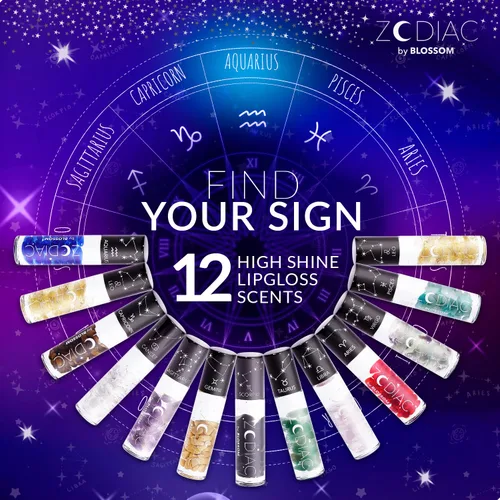 Miniatura 6 de Blossom Brillo de labios con signo del zodiaco con aroma a vainilla, brillo labial roll-on hidratante e hidratante con cristales del zodiaco, Acuario