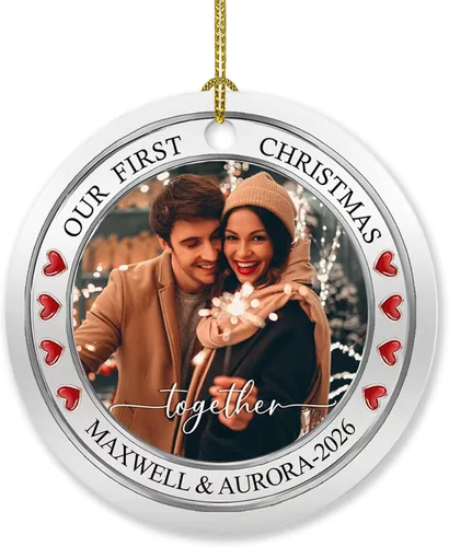Miniatura 7 de Adorno de 5º aniversario, decoración del árbol de Navidad, nombres personalizados y recuerdos de aniversario de fotos, regalos para parejas juntas