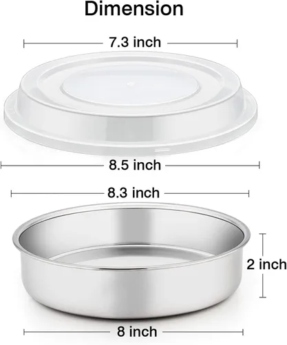 Miniatura 2 de TeamFar Molde para pasteles de 8 pulgadas, moldes redondos de acero inoxidable con tapas, saludable y resistente, apto para lavavajillas y fácil