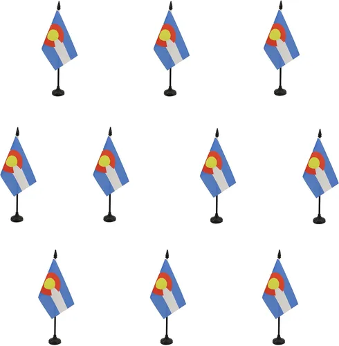 Miniatura 89 de Bandera de mesa de Colorado de 4 x 6 pulgadas, bandera de escritorio del estado de Colorado de EE. UU., 5.9 x 3.9 in, palo y base de plástico negro