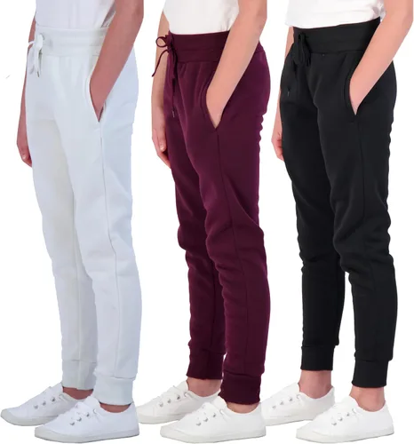 Real Essentials Paquete de 3 pantalones deportivos de forro polar suaves para niñas (7 a 16 años)