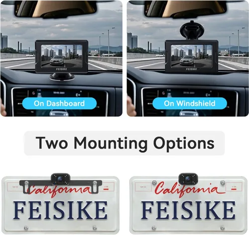 Miniatura 7 de FEISIKE Cámara de respaldo, visión nocturna IR 1080P con monitor, cámara de visión trasera plug-play fácil de instalar, gran angular de 150 grados