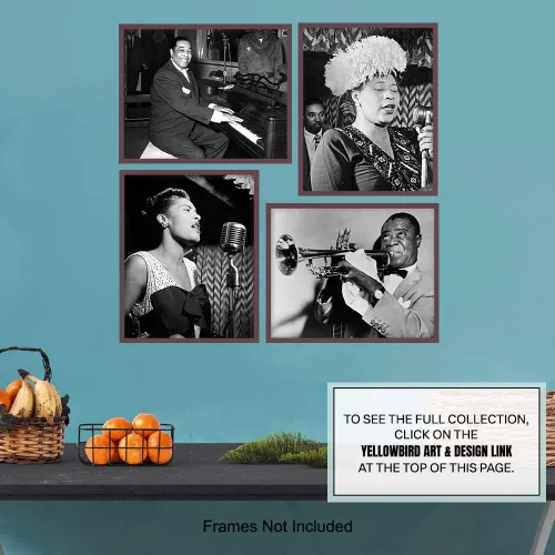 Miniatura 7 de Conjunto de Fotos Vintage de Músicos Afroamericanos - Billie Holiday, Ella Fitzgerald, Duke Ellington, Satchmo, Louis Armstrong - Arte de Pared