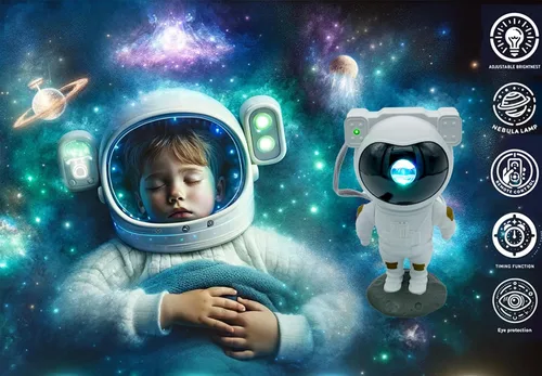 Miniatura 7 de Proyector astronauta de galaxia, proyector de estrellas de cielo nocturno de 360°, amigo espacial para decoración de habitación de bebé, control