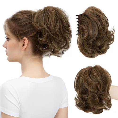 Miniatura 11 de Pinza de pelo con clip de garra, moño corto, pieza de cabello de moño desordenado, extensiones de cabello flexibles, ramificación de cabello Gris