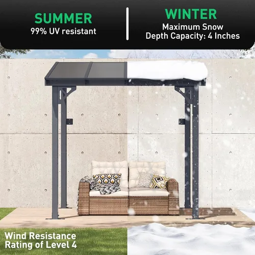 Miniatura 4 de Aoxun Pérgola de 8 x 5 pies para patio, cenador con techo inclinado, pérgola para parrilla grande montada en la pared, toldos resistentes