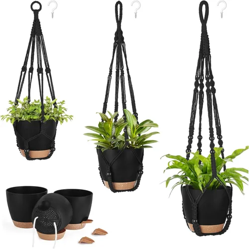 Mkono - Macetas colgantes, perchas de macramé con macetas auto-regantes. Juego de 3 cestas colgantes para interiores, soportes para macetas con