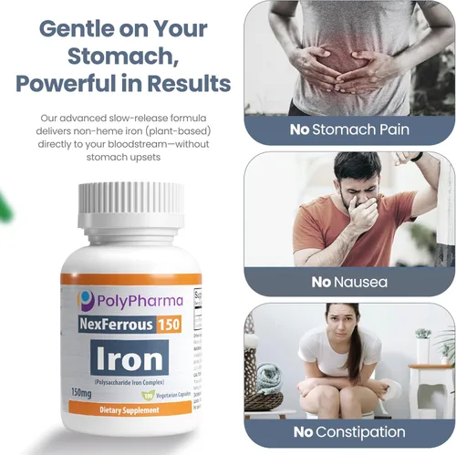 Miniatura 5 de Complejo de hierro polisacárido de 150 mg para apoyo a la anemia - Prevención y tratamiento de la deficiencia de hierro, apoya la formación