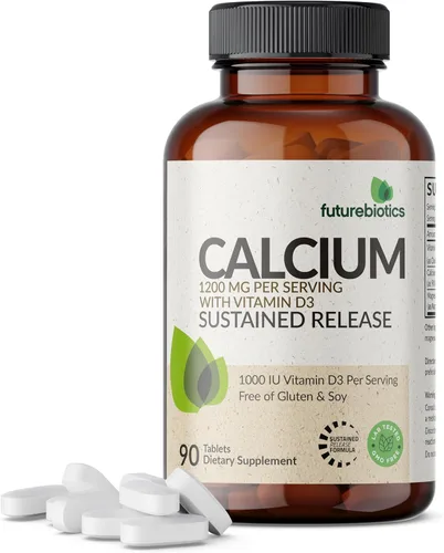 Futurebiotics Calcio 1200 MG por porción Liberación Prolongada con Vitamina D3 1000 UI por porción Sin GMO, 90 Tabletas Vegetarianas