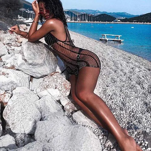 Miniatura 4 de Salliy Conjunto de cadena de bikini de diamantes de imitación bohemios, cadenas de malla sexys, brasier de verano, joyería corporal para mujeres