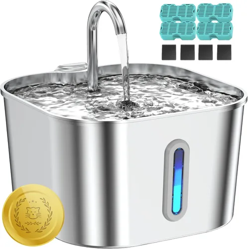 Miniatura 8 de Lawfery Fuente de agua para gatos de acero inoxidable, fuente automática de agua para gatos de 74 oz/2.2 L, dispensador de agua para mascotas