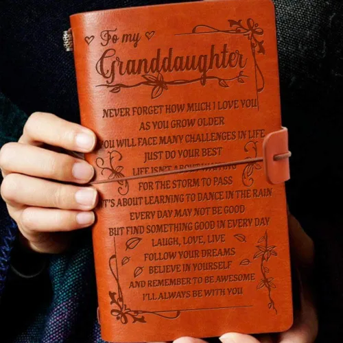 Miniatura 7 de Diario de cuero para nieta, diario de cuero A6, Laugh - Love - Cuaderno de escritura recargable en relieve vintage en vivo para Navidad, cumpleaños