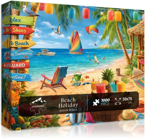 Beach Puzzle for Adults 1000 Pieces, Summer Puzzle Ocean Cozy Holiday, Tropical Seaside Flower Plant Jigsaw Puzzle