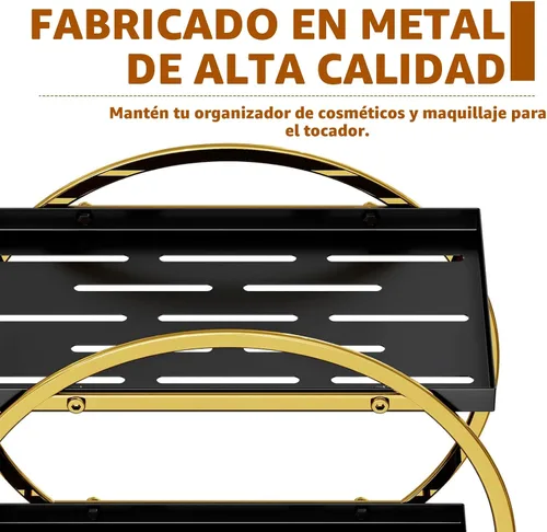 Miniatura 5 de Organizador de Maquillaje para Tocador, Organizador de Perfumes Negro Dorado para Cómoda, Organizadores de Encimera de Baño de 2 Niveles, Estante