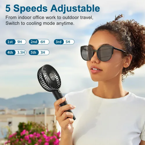 Miniatura 4 de HandFan Ventilador de mano portátil, pequeño ventilador de mano personal, mini ventiladores de refrigeración eléctricos, ventiladores de escritorio
