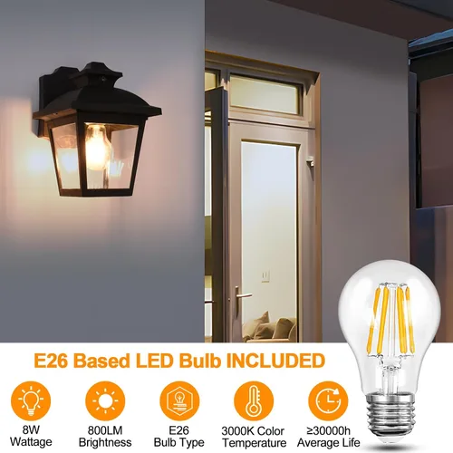 Miniatura 6 de FUDESY Farol de Pared Exterior de Anochecer a Amanecer, Luz de Porche con Sensor Exterior Montaje en Pared con Bombilla LED, Iluminación de Aplique