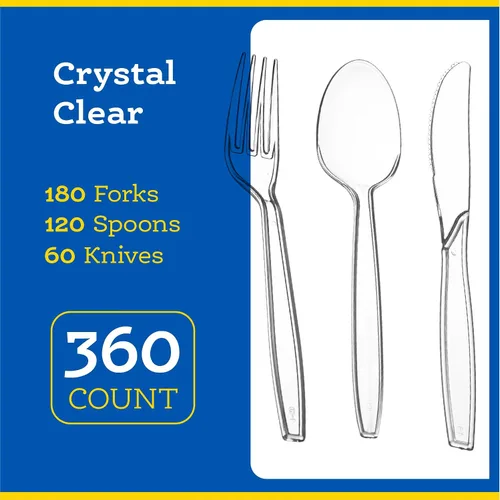 Miniatura 8 de Plasticpro Cubiertos de plástico desechables de 360 unidades - Cubiertos de 360 unidades (incluye 180 tenedores, 120 cucharas y 60 cuchillos)
