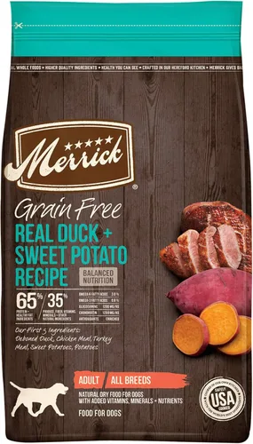 Merrick - Alimento seco para perros, receta de pato real y batata libre de granos, 22 libras, en bolsa