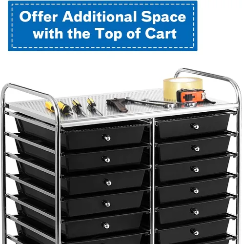 Miniatura 5 de GOFLAME Carro de almacenamiento rodante de 20 cajones, carro organizador multifuncional para manualidades y arte, carro de almacenamiento de Negro