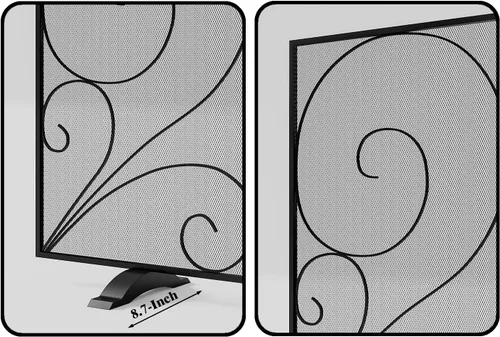 Miniatura 6 de Fire Beauty Pantalla de chimenea de un solo panel hecha a mano de malla de hierro forjado sólido, protector contra chispas de fuego resistente al