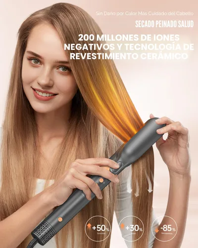 Miniatura 4 de Cepillo secador de pelo Air Styler: herramientas de doble voltaje 7 en 1 con alisador de aire caliente, rizadores de envoltura automática