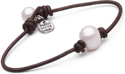 Miniatura 2 de Pulsera cultivada de agua dulce de una sola perla hecha a mano de cuero genuino pulsera de ágata Malaquita Tiger Eyes con encanto joyería sintética