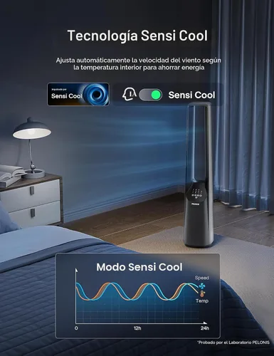 Miniatura 7 de PELONIS - Ventilador de torre sin aspas de 40" con potente flujo de aire, motor DC ultrasilencioso (22 dB), 6 velocidades, 4 modos, control remoto