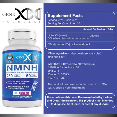 Miniatura 2 de Genex Formulas 250 mg NMNH (60 cápsulas - 30 porciones) Uthpeak NMNH (mononucleótido de dihidronicinamida) NAD+ precursor para un envejecimiento