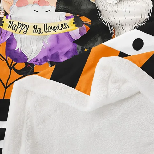 Miniatura 6 de Manfei Manta con temática de gnomos lindos de Halloween para decoración de habitación de niños y niños, manta de tela de araña negra, manta