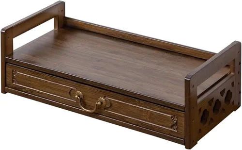 Miniatura 3 de Mesa de meditación de altar con cajón de almacenamiento, mesa de altar espiritual de bambú, mesa budista relajante para oraciones, adivinación, Nogal